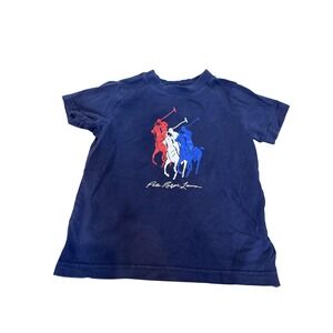 Polo Ralph Lauren Shirt‎ Boys 2T Navy Triple Pony Graphic Short Sleeve Top Tee